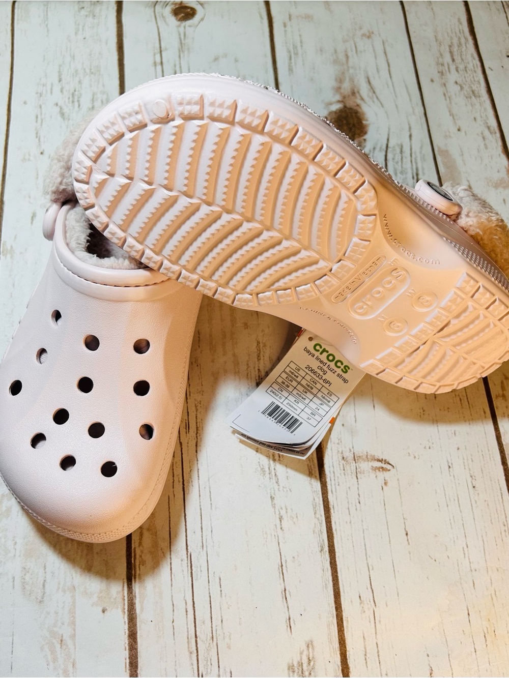 CROCS Classic Clog Baya Lined Fuzzy Strap Pale Pink Women’s Size 8 New - Picture 3 of 6